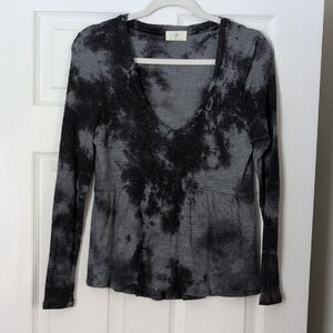 T.La Charcoal and Black Tie-Dye Long Sleeve Top